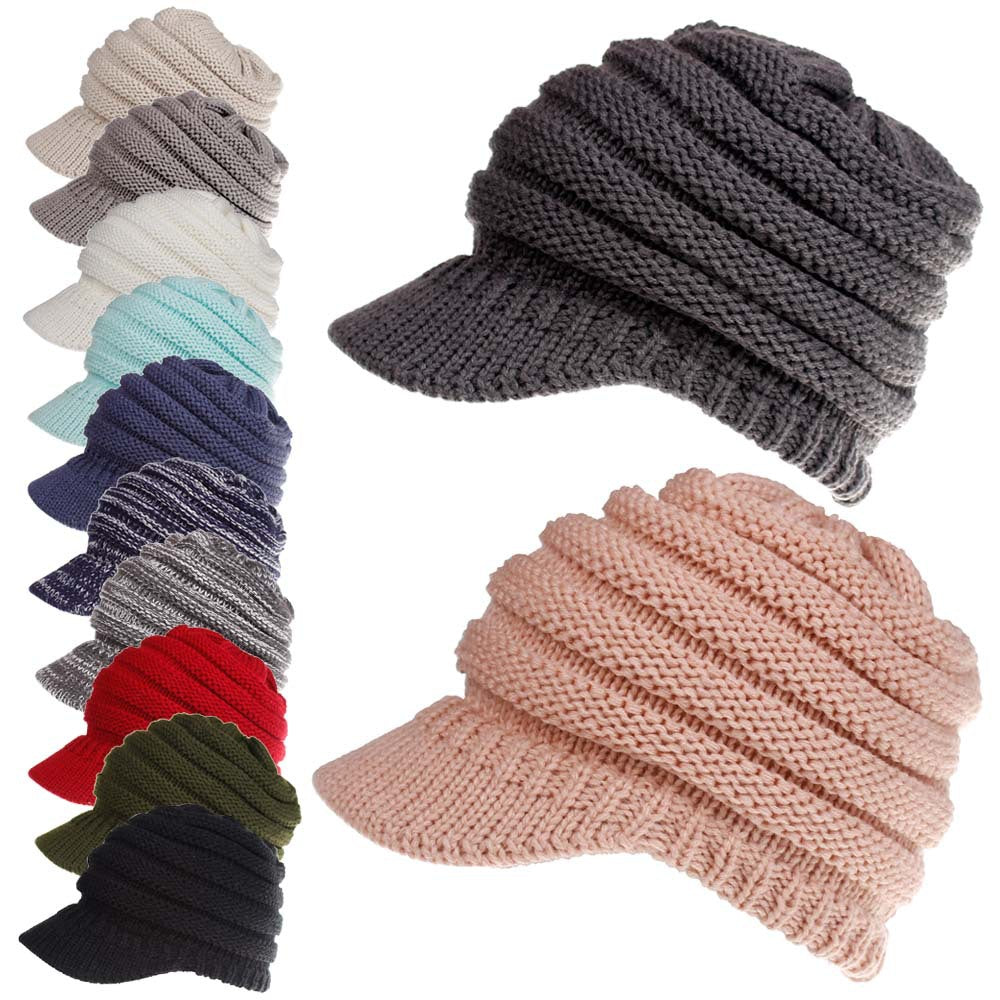 Women Ponytail Beanies Soft Knitting Caps Multicolor