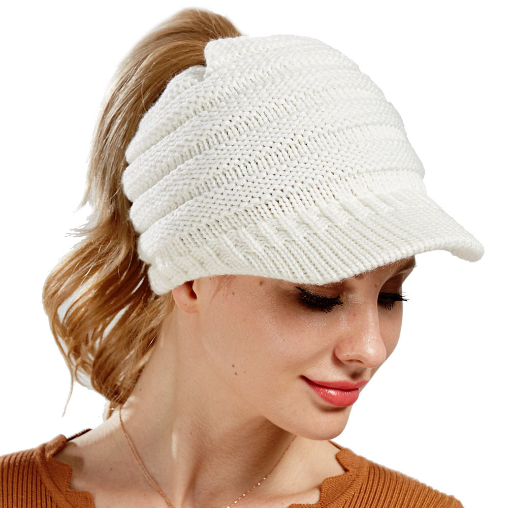 Women Ponytail Beanies Soft Knitting Caps Multicolor