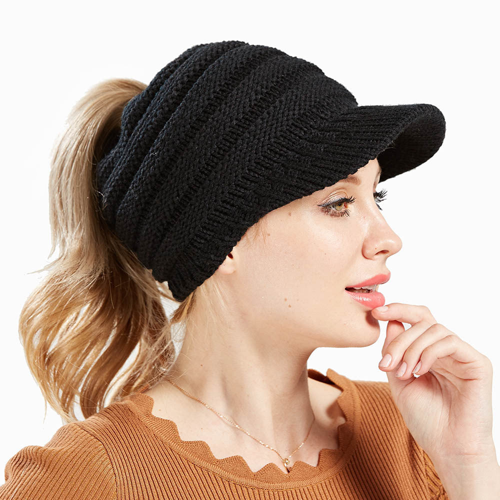 Women Ponytail Beanies Soft Knitting Caps Multicolor