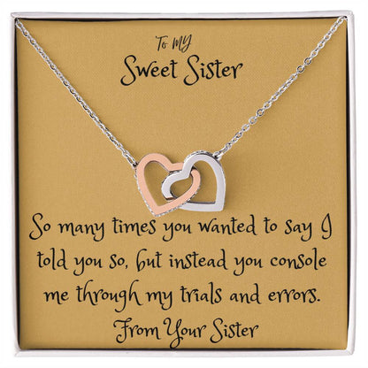 Interlocking Hearts Necklace - To My Sweet Sister