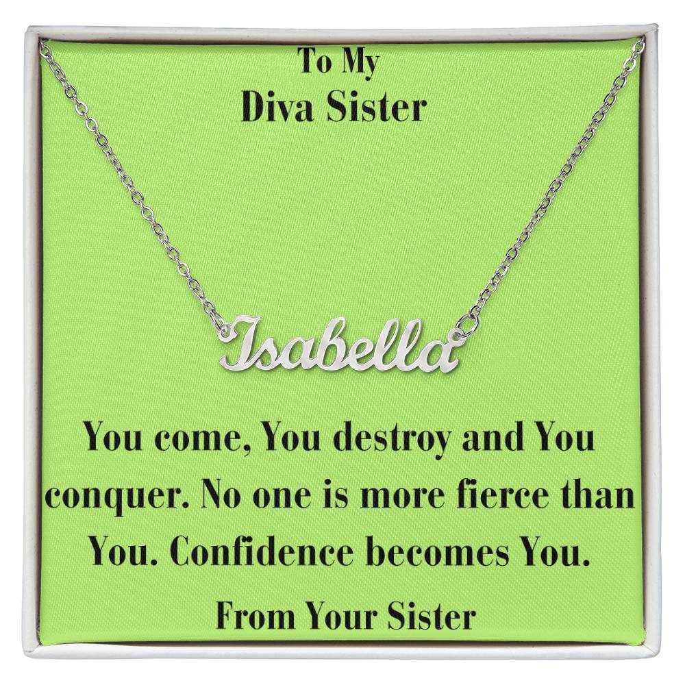 Custom Name Necklace w/ Message Card - To My Diva Sister