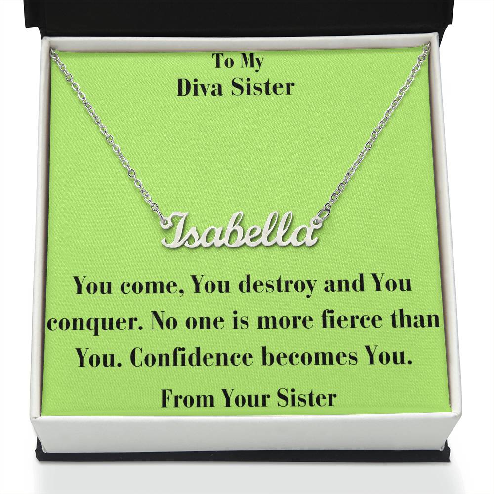 Custom Name Necklace w/ Message Card - To My Diva Sister