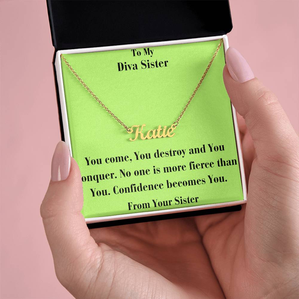 Custom Name Necklace w/ Message Card - To My Diva Sister