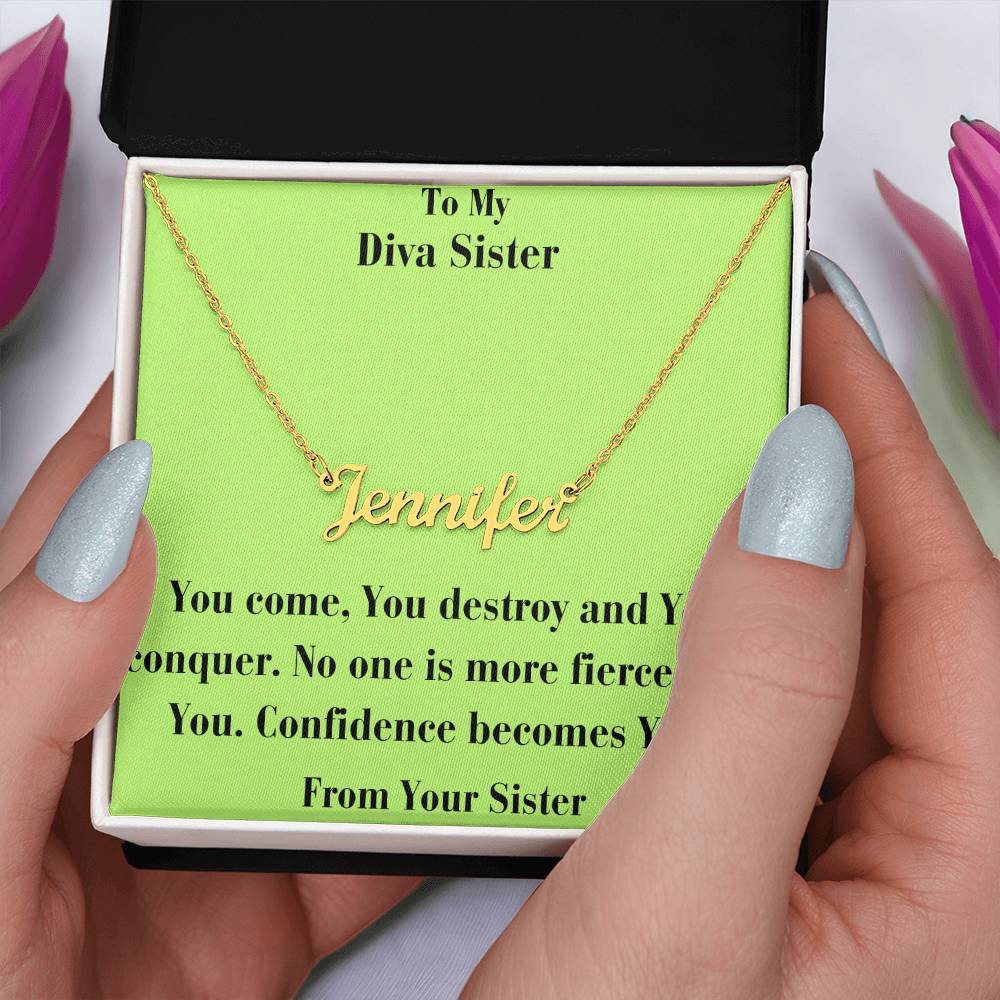 Custom Name Necklace w/ Message Card - To My Diva Sister