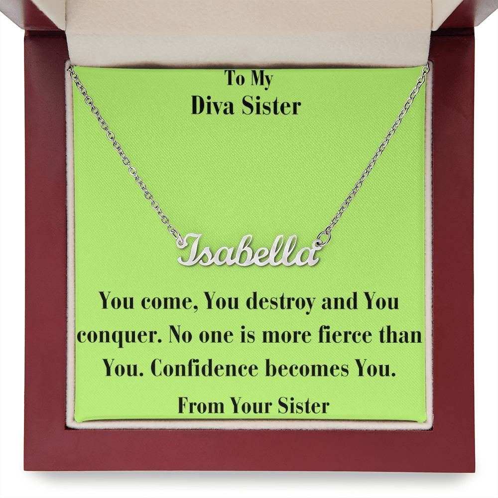 Custom Name Necklace w/ Message Card - To My Diva Sister