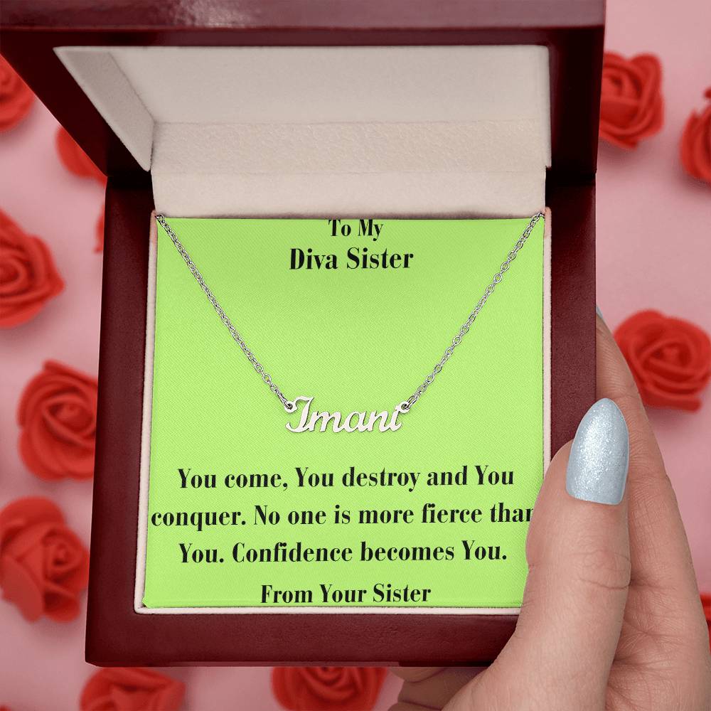 Custom Name Necklace w/ Message Card - To My Diva Sister