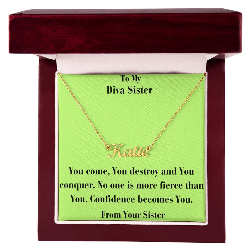 Custom Name Necklace w/ Message Card - To My Diva Sister