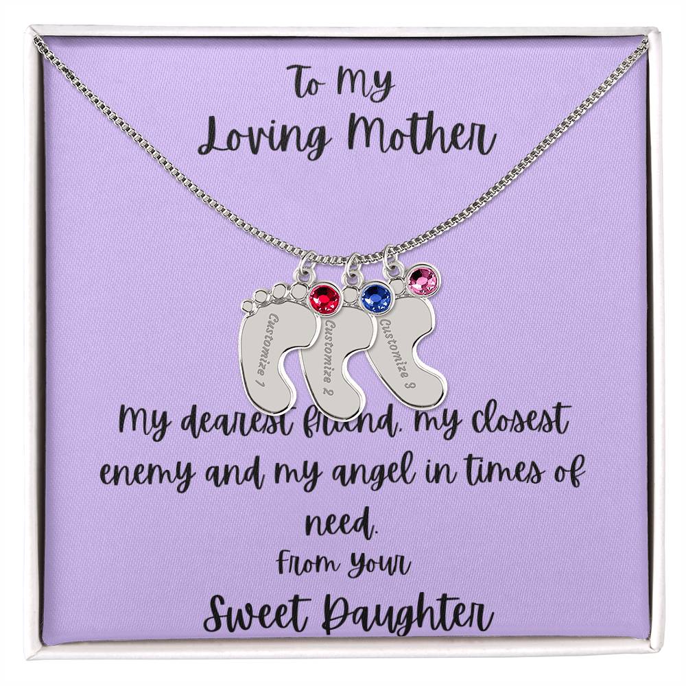 Engraved Baby Feet with Birthstones (w/MC) - To My Loving Mother