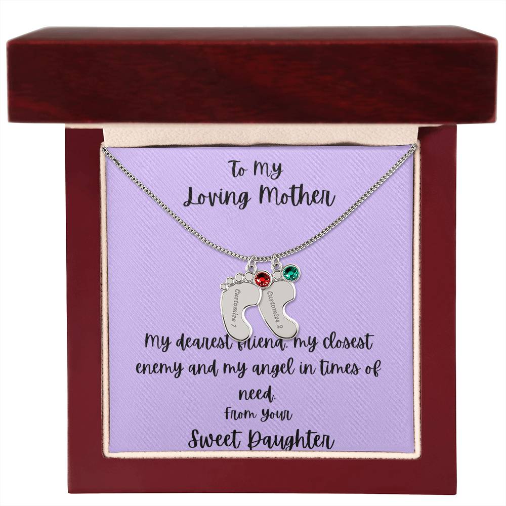 Engraved Baby Feet with Birthstones (w/MC) - To My Loving Mother