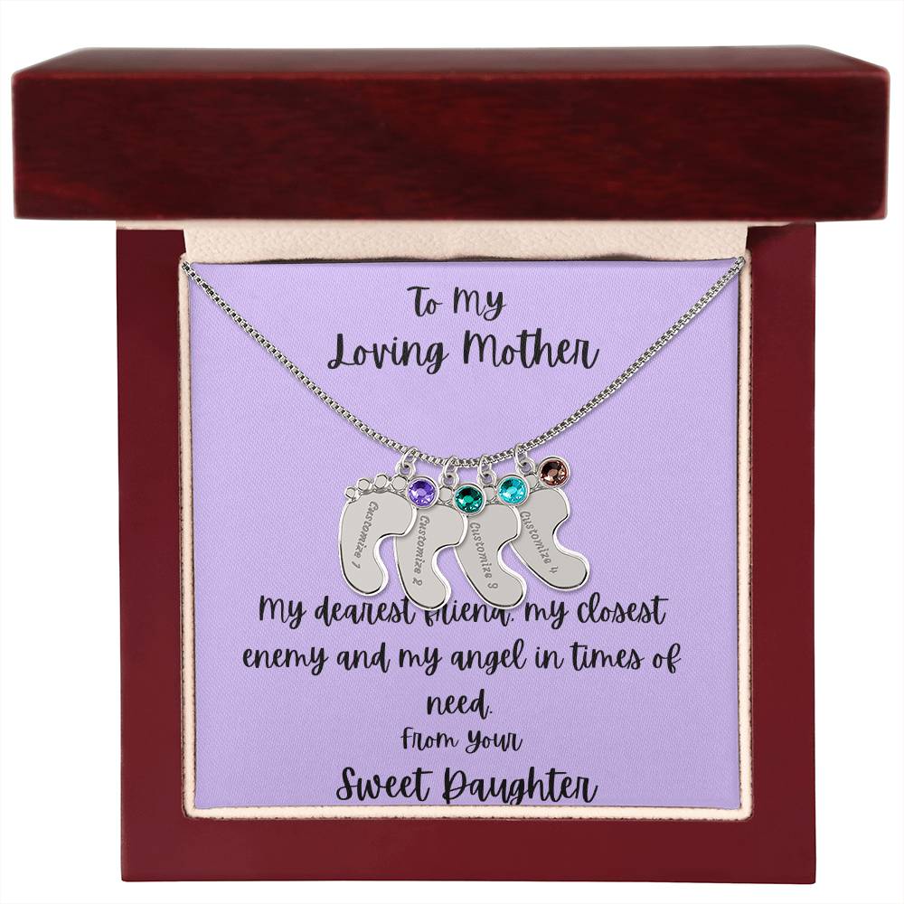 Engraved Baby Feet with Birthstones (w/MC) - To My Loving Mother