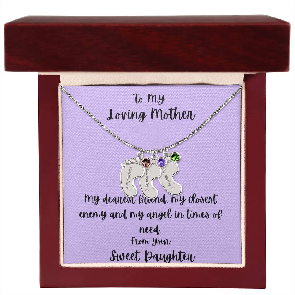 Engraved Baby Feet with Birthstones (w/MC) - To My Loving Mother