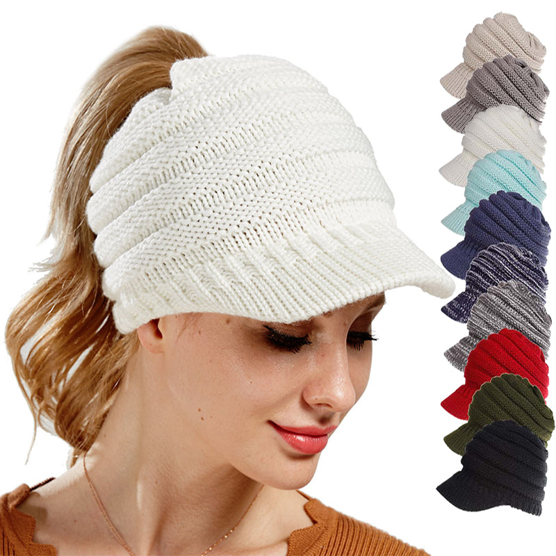 Women Ponytail Beanies Soft Knitting Caps Multicolor